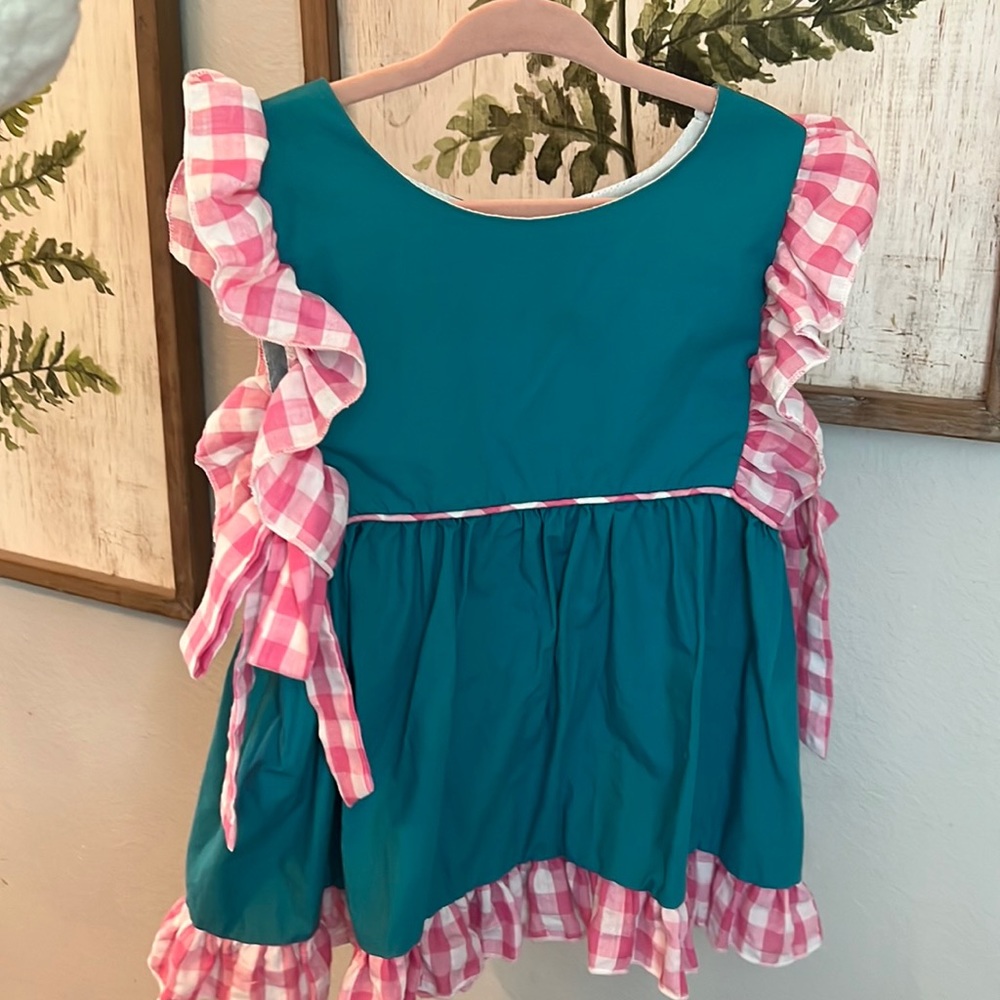 Teal Pink Checkered Tie Blouse